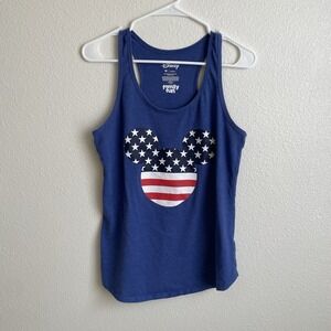Disney Mickey Women Juniors Medium Mouse Tank Top Blue Patriotic USA Flag Print